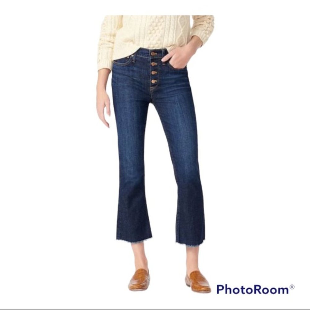 J Crew 9" Billie Demi Boot Crop Exposed Button Fly Jeans Raw Hem